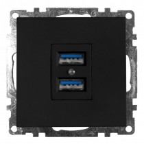 Розетка USB 2-местная (механизм), STEKKER GLS10-7115-05, 250B, 2,4А, серия Катрин, черная